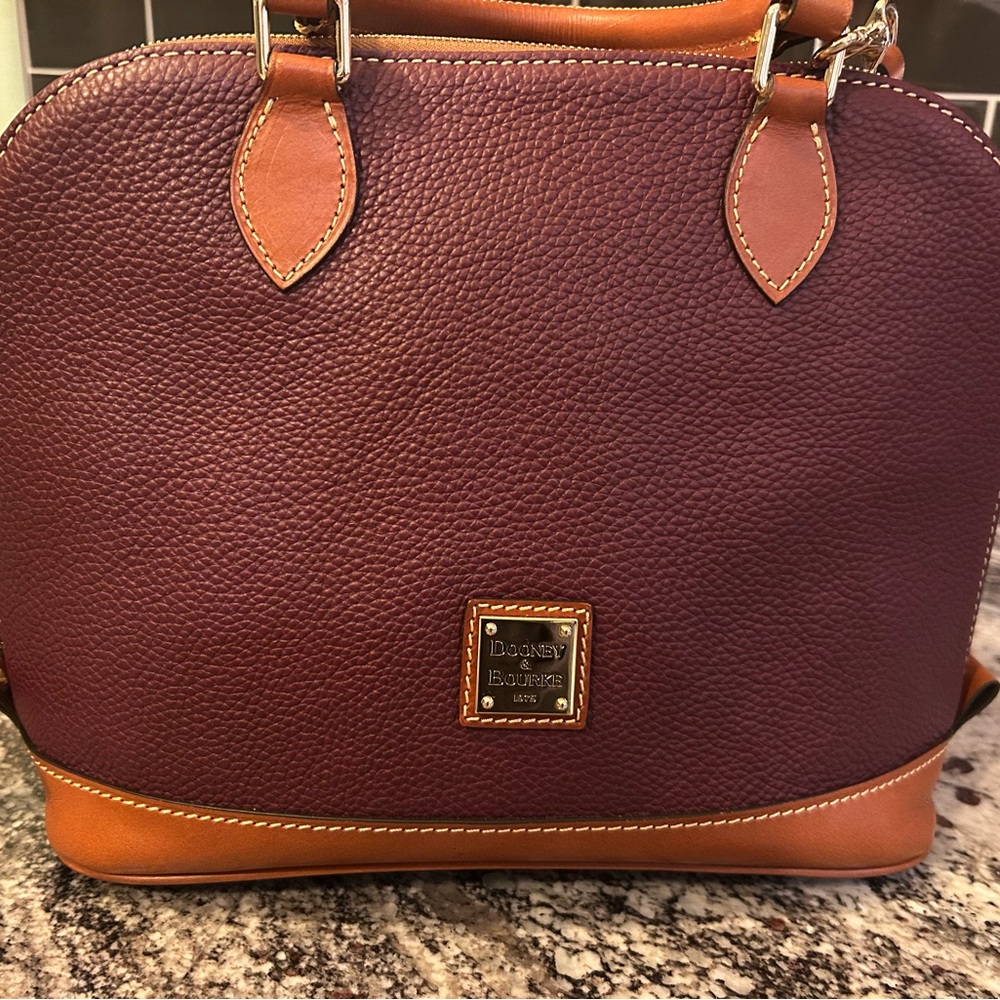 Dooney & Bourke burgundy/plum and Tan Satchel with Pebbled Texture